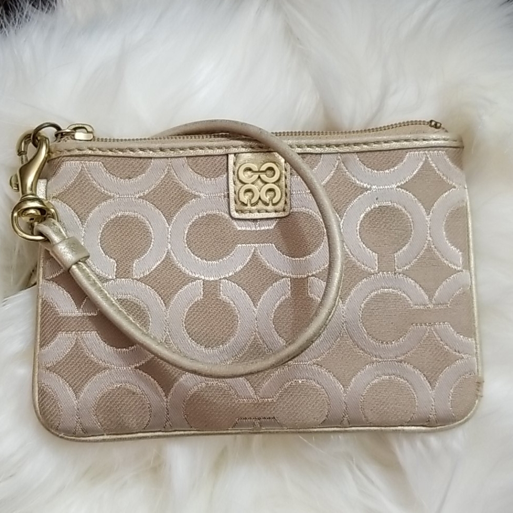 🔥SOLD Small Gold and Khaki Coach Wristlet